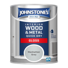 Johnstones Quick Dry Gloss Paint for Interior Wood & Metal, 750ml Manhattan Grey - Water-Based, Low Odour, Fast-Drying, Non-Yellowing