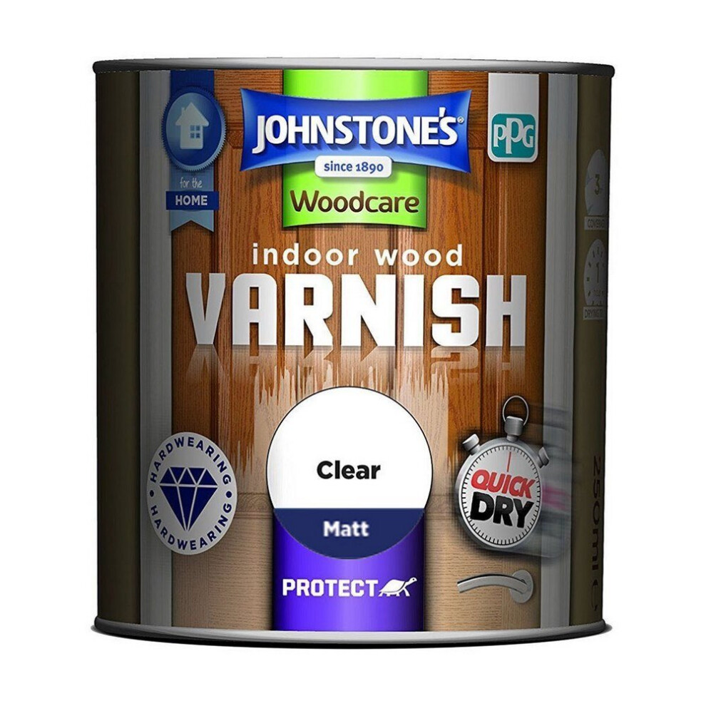 Johnstones Woodcare Indoor Wood Varnish 250ml Matt Clear
