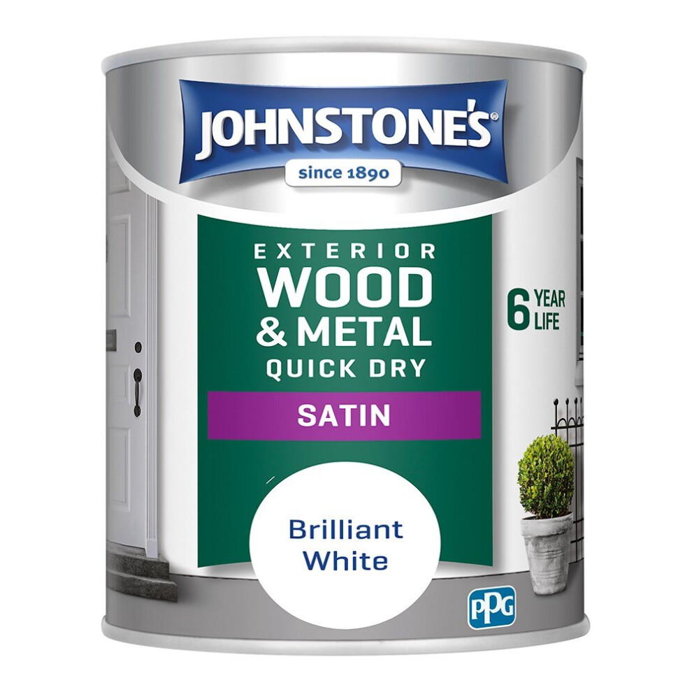 Johnstones Exterior Wood & Metal Quick Dry Satin Paint 750ml Brilliant White