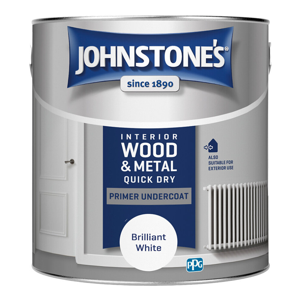 Johnstones Interior Wood & Metal Quick Dry Primer Undercoat Paint 2.5l Brilliant White