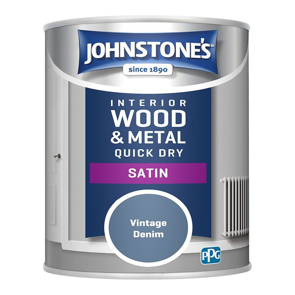 Johnstone's Interior Wood & Metal Quick Dry Satin Paint 750Ml Vintage Denim