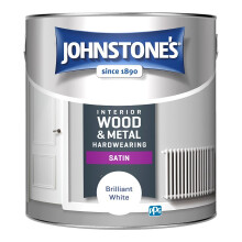 Johnstone's Interior Wood & Metal Hardwearing Satin Paint 2.5L - Brilliant White, Self-Undercoating with One-Coat Cover