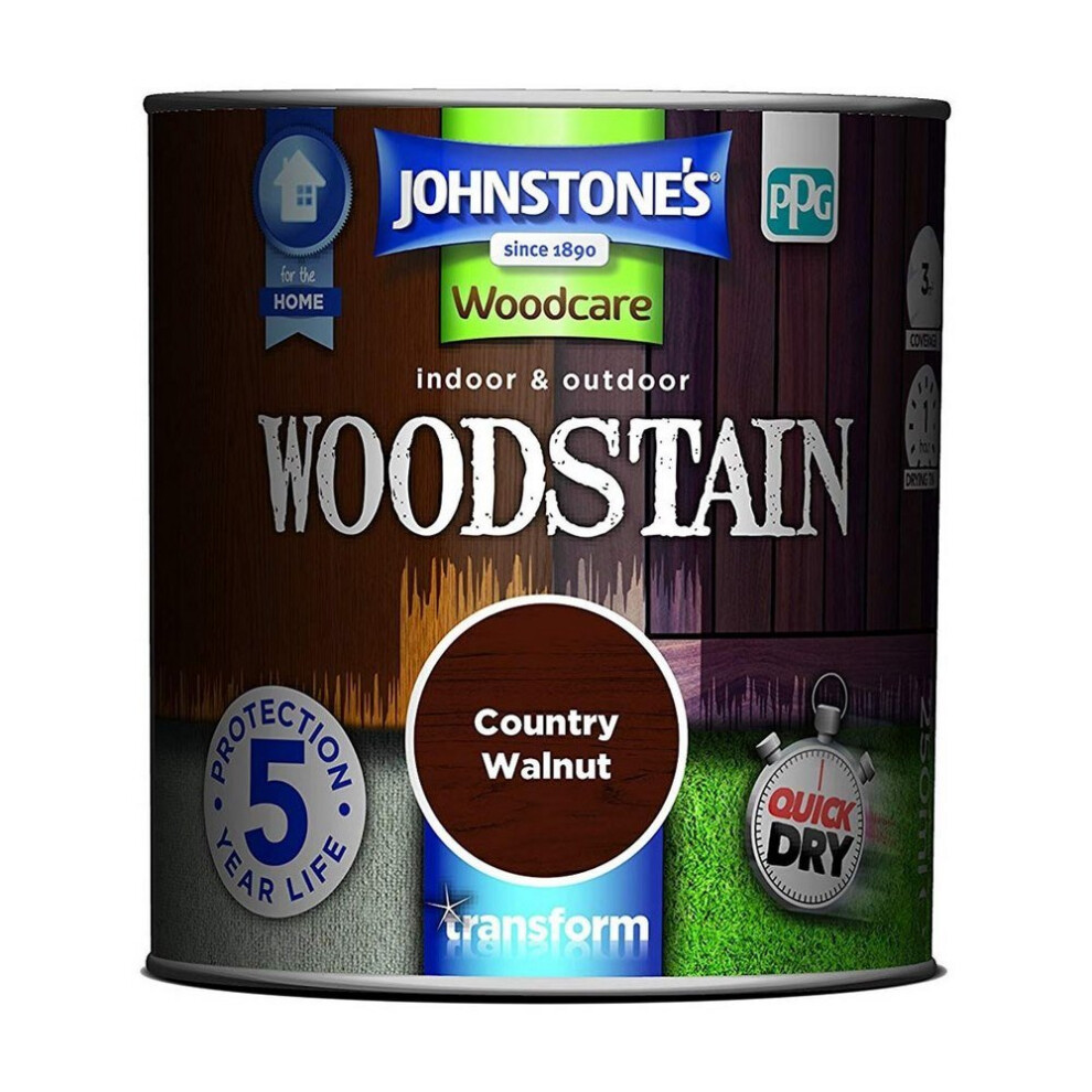 Johnstone's Woodcare Indoor & Outdoor Woodstain 250Ml Country Walnut Brown