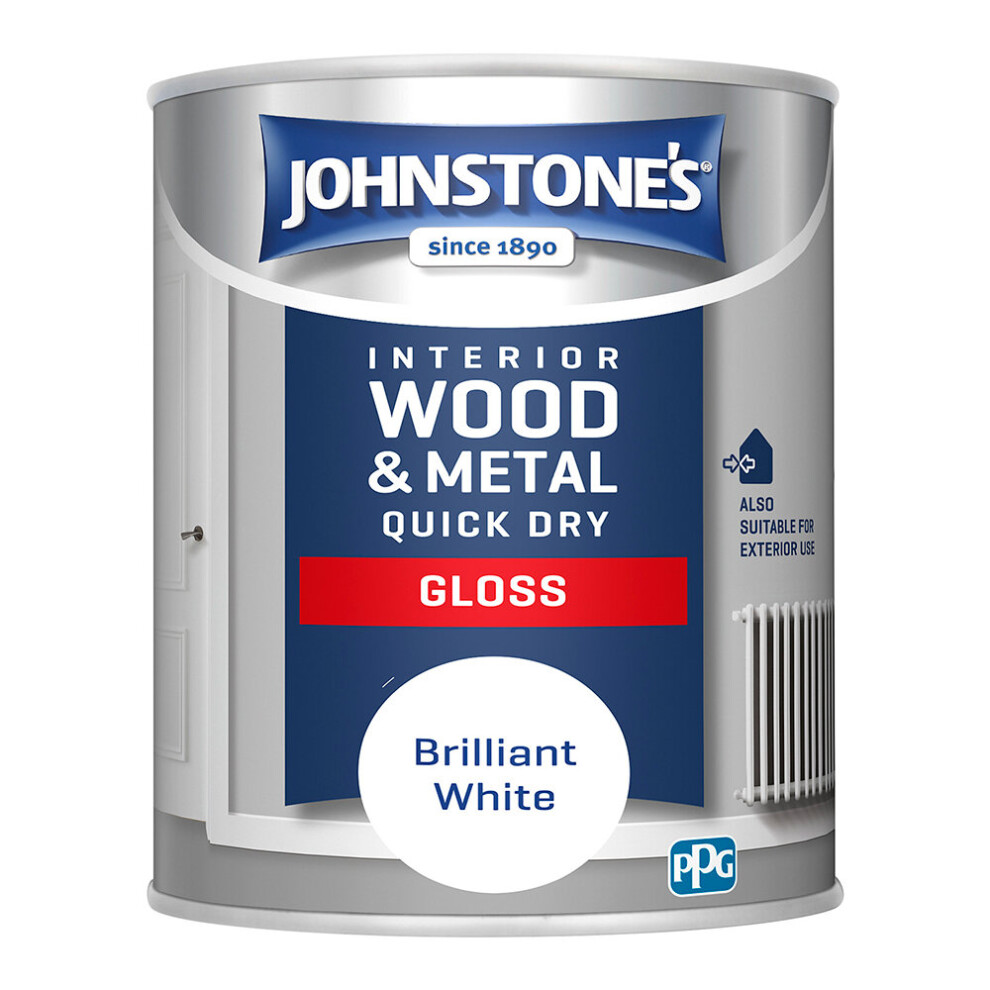 Johnstones Interior Wood & Metal Quick Dry Gloss Paint 1.25l Brilliant White