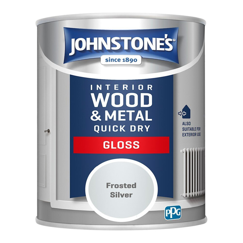Johnstones Interior Wood & Metal Quick Dry Gloss Paint 750ml Frosted Silver