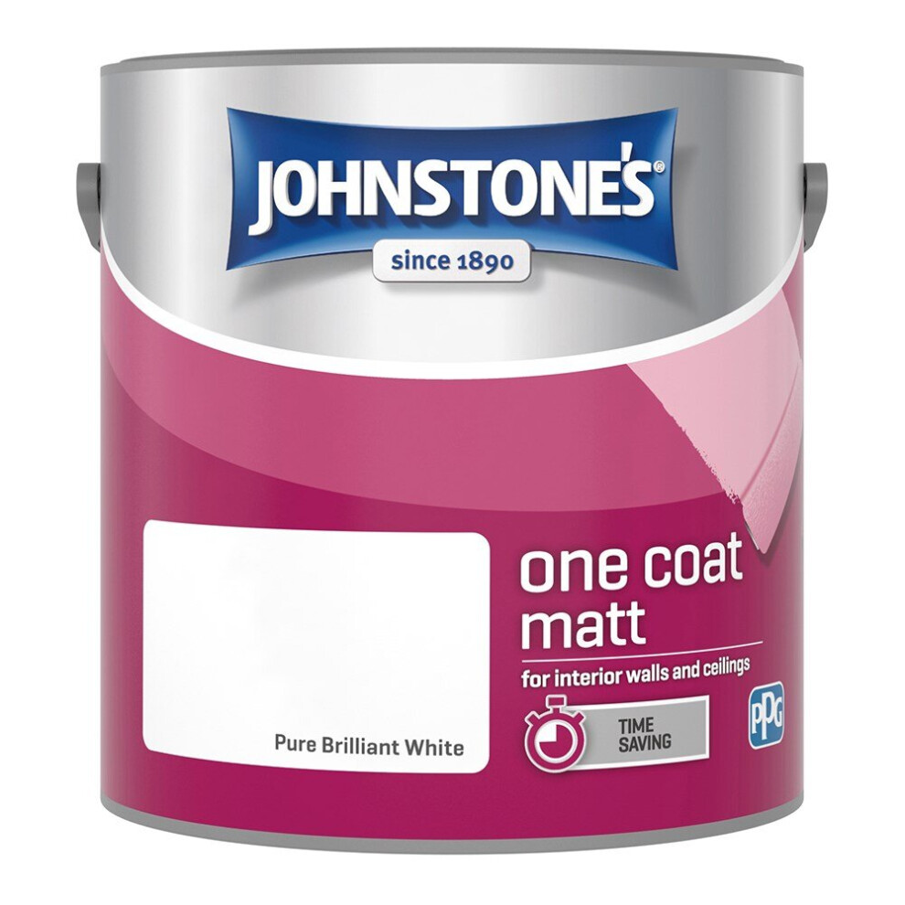 Johnstone's One Coat Matt Wall Ceiling Emulsion Paint 2.5L Pure Brilliant White