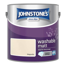 Johnstones Washable Matt Wall Emulsion Paint 2.5L Magnolia - Durable, Wipe-Clean Finish for Busy Homes