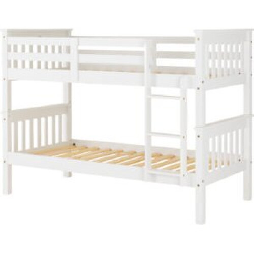 Seconique Neptune Single 3ft Bunk MDF Bed Frame White With Pine Slats 1