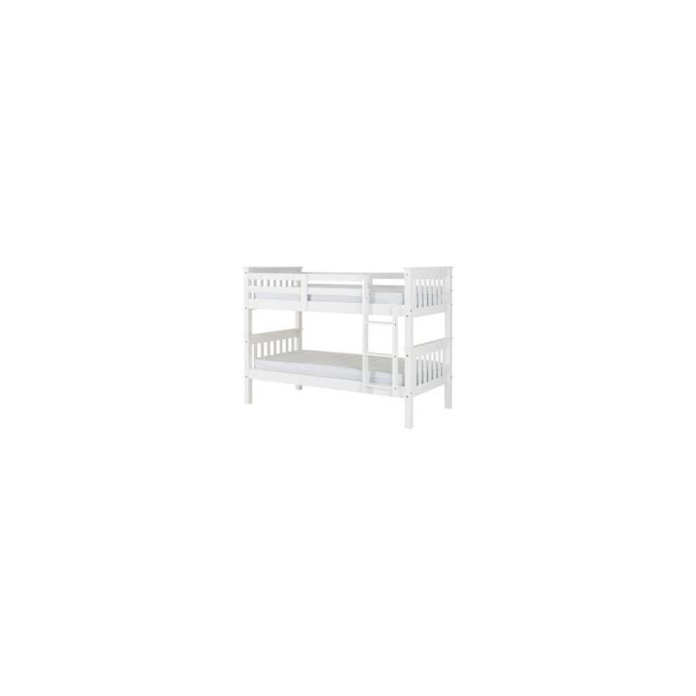 Seconique Neptune Single 3Ft Bunk Mdf Bed Frame White With Pine Slats