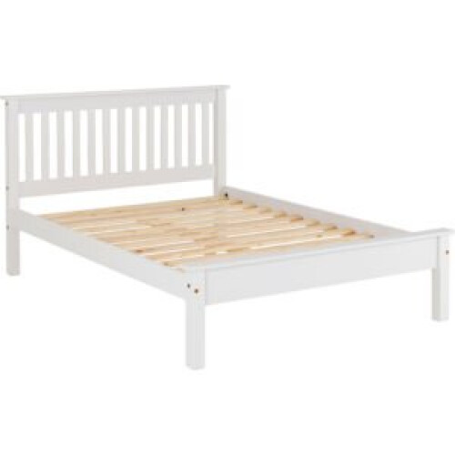 Seconique Monaco King 5ft-150cm MDF Bed Frame Low Foot End White With Pine Slats 1