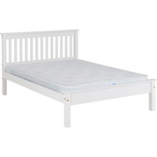 Seconique Monaco King 5ft-150cm MDF Bed Frame Low Foot End White With Pine Slats