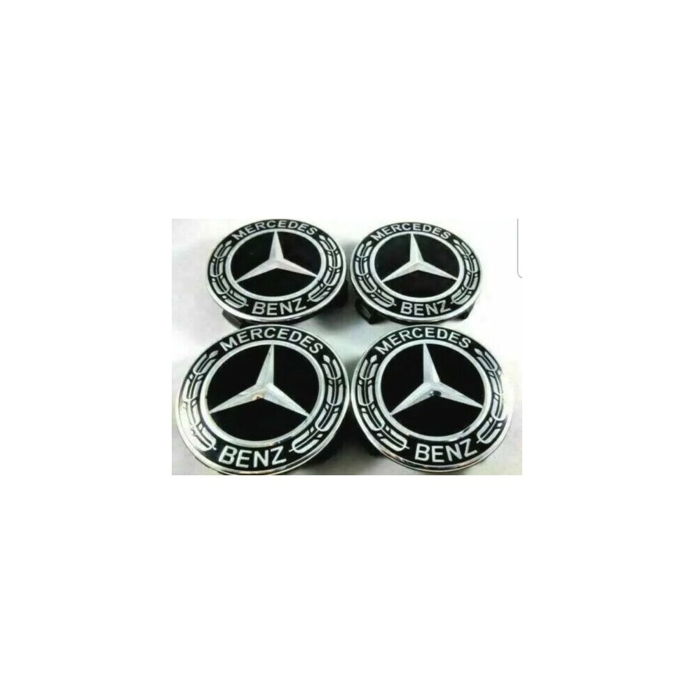 MERCEDES BLACK ALLOY WHEEL CENTRE CAPS A B C E S CLASS AMG 75MM