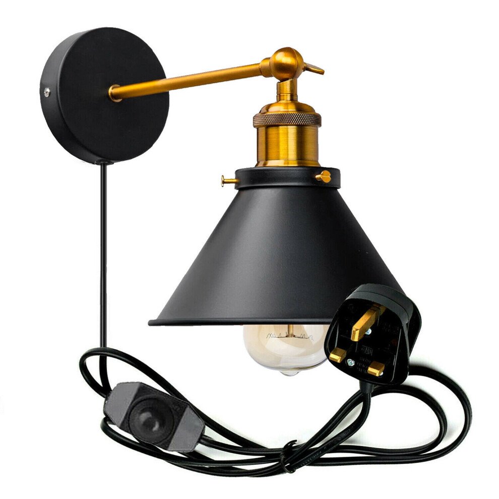 Plug In Wall Lamp+Dimmer Switch Vintage Shade Industrial Sconce 4m Cable UK