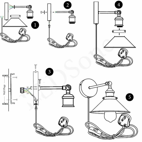 Plug In Wall Lamp+Dimmer Switch Vintage Shade Industrial Sconce 4m Cable UK 2