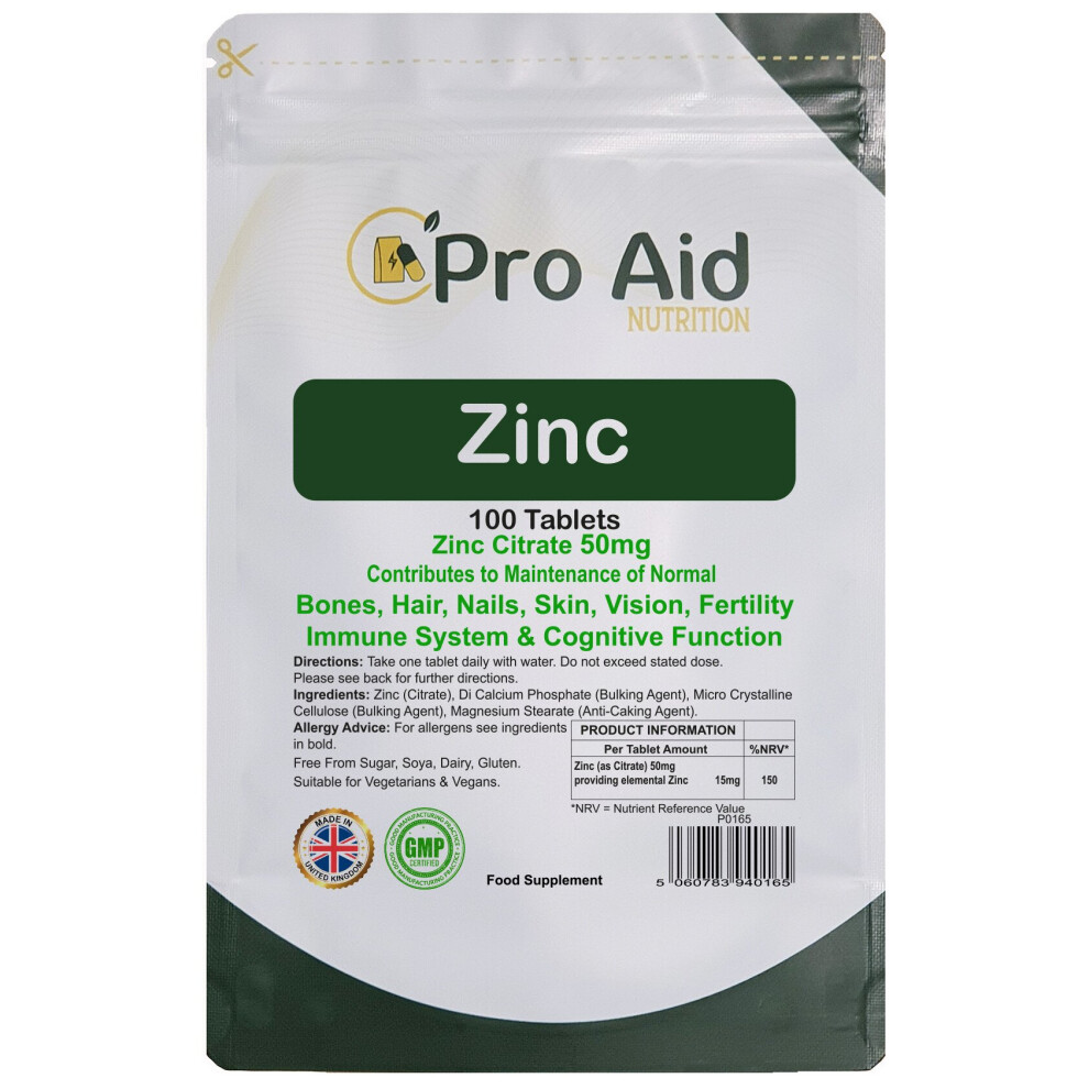 Proaid Zinc Tablets 50Mg 100 Pack By
