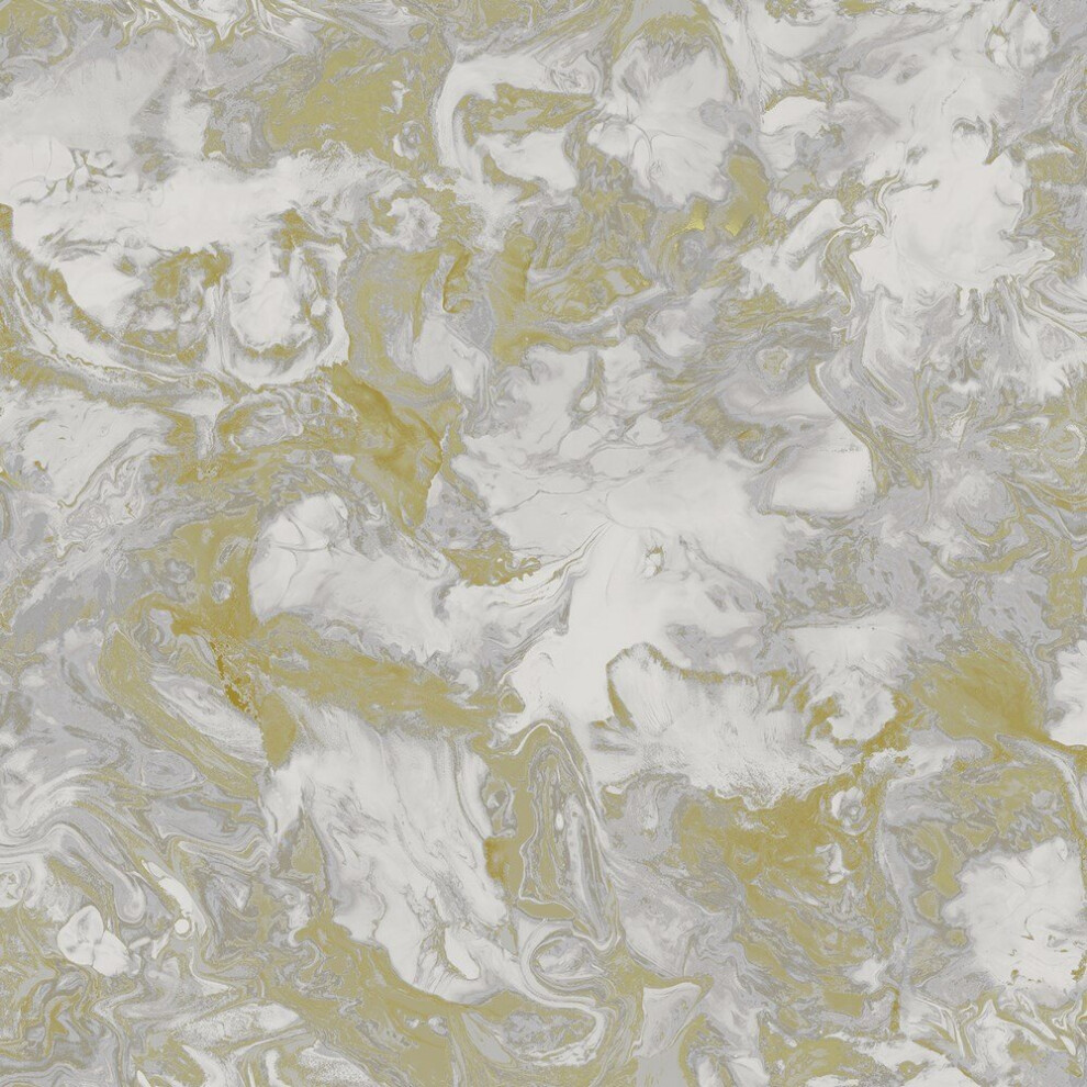 Debona Liquid Marble Yellow Grey Wallpaper 6361