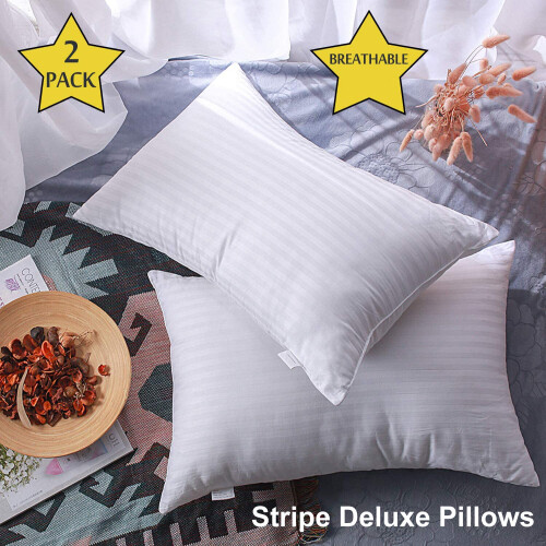 (STRIPE PILLOWS x2) Luxury Pillows Pair Super Soft Memory Foam Pillows 1