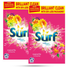 (Buy 2 - Tropical Lily) 2x of 45W Surf Laundry Detergent Powder Fresh Lavender, Total 90 Washes
