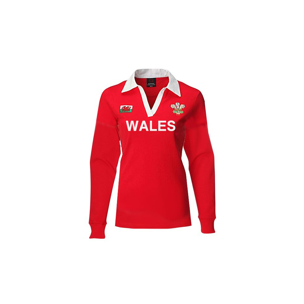 (WALES, UK 12-14) Women's Wales Cymru Long Sleeve V Collar Rugby Top