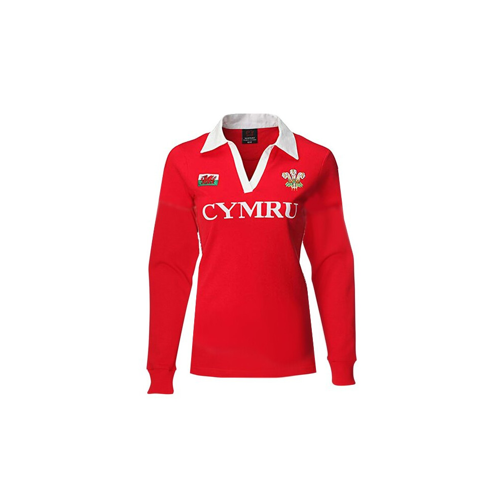 (CYMRU, UK 16-18) Women's Wales Cymru Long Sleeve V Collar Rugby Top