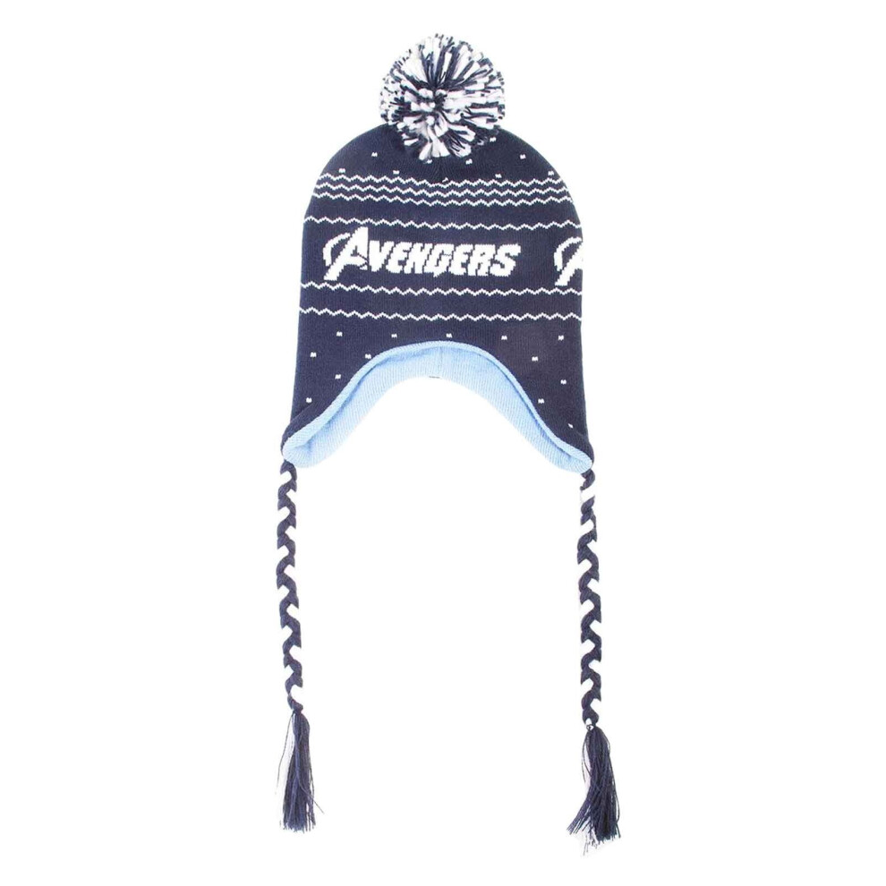 Avengers Beanie Laplander Hat Logo Christmas New Official Marvel Unisex Blue