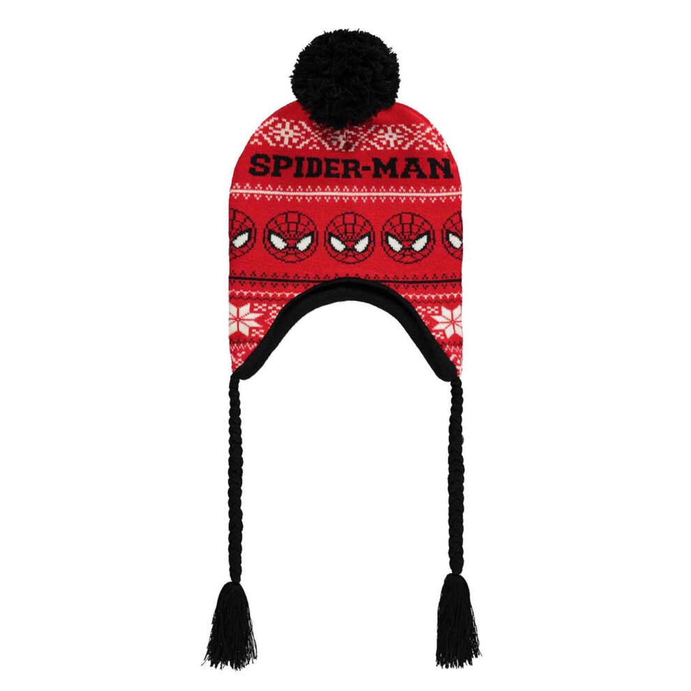 Spiderman Sherpa Beanie Hat Xmas Logo new Official Red Unisex Laplander