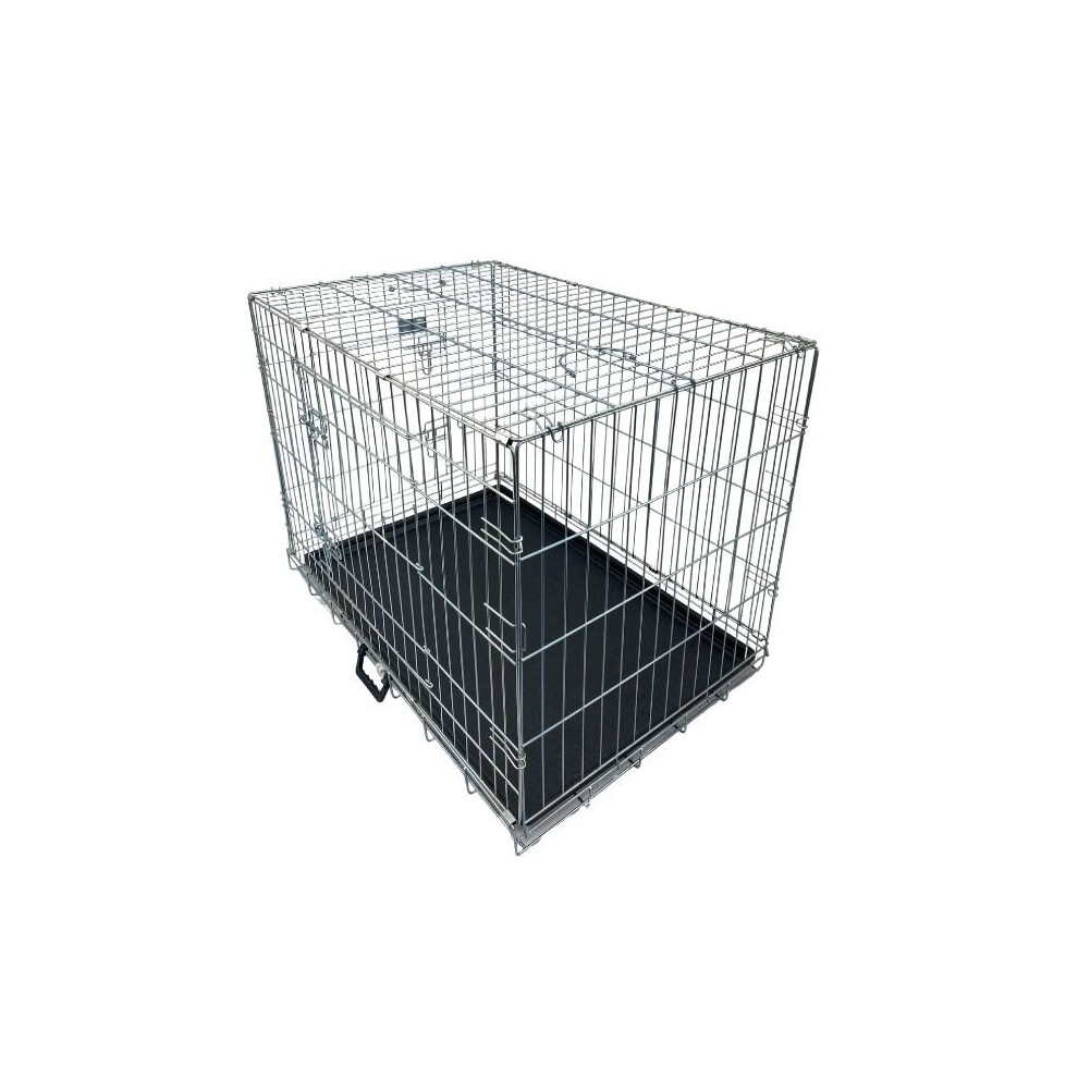 HugglePets Dog Cage with Plastic Tray - Silver, Medium