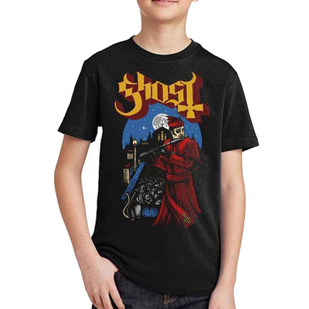 (Large (9/10 Yrs)) Ghost Kids T Shirt Advanced Pied Piper Band Logo Official Black Ages 5-14 yrs