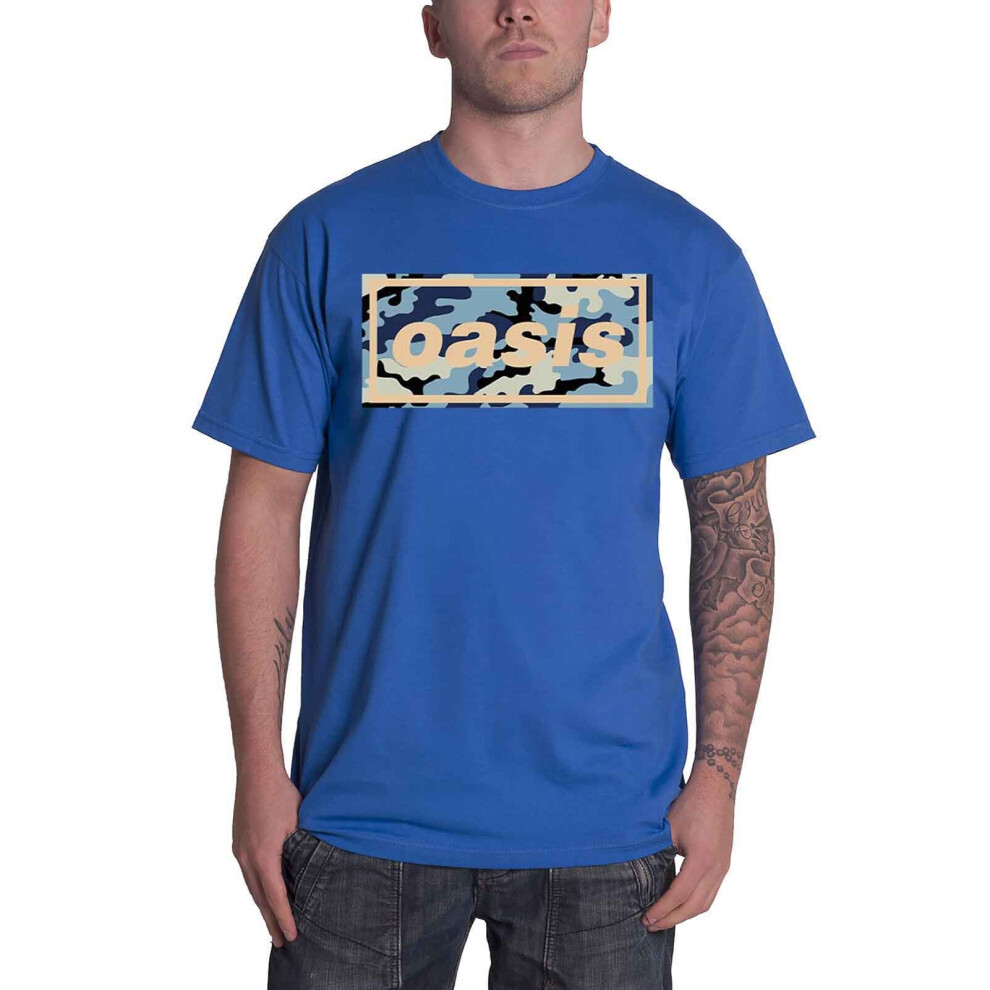 (S) Oasis T Shirt Camo Band Logo new Official Mens Blue
