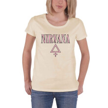 (L) Nirvana T Shirt Femme Band Logo new Official Womens Skinny Fit Sand