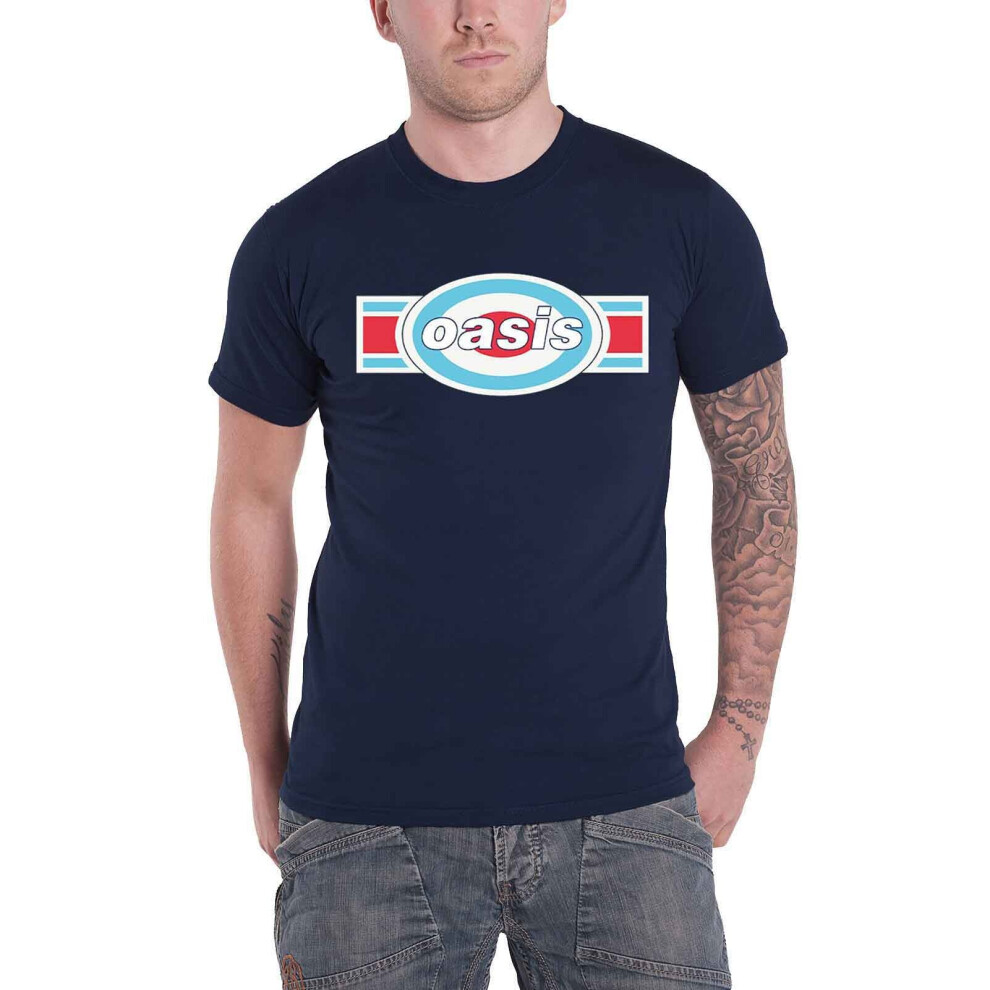 (L) Oasis T Shirt Band Logo Target Oblong new Official Mens Navy Blue