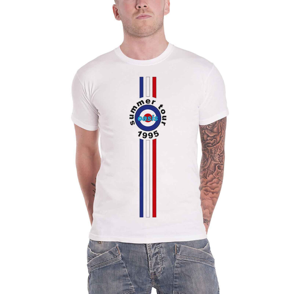 (L) Oasis T Shirt Stripes 95 Band Logo new Official Mens White