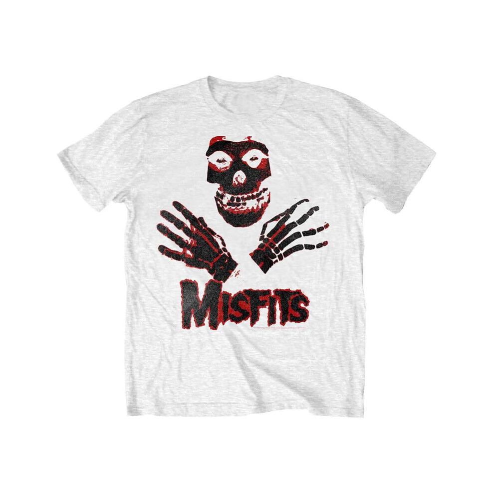 (Large (9/10 Yrs)) Misfits Kids T Shirt Hands Band Logo new Official White (Ages 7-14 yrs)