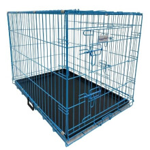 HugglePets Pink / Blue Dog Cage with Plastic Tray - Blue, X-Small