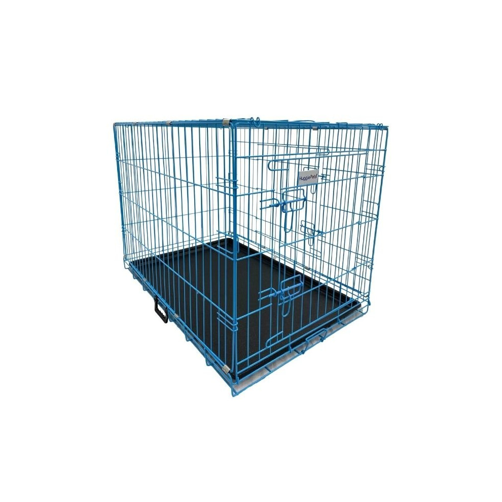 HugglePets Pink / Blue Dog Cage with Plastic Tray - Blue, X-Small