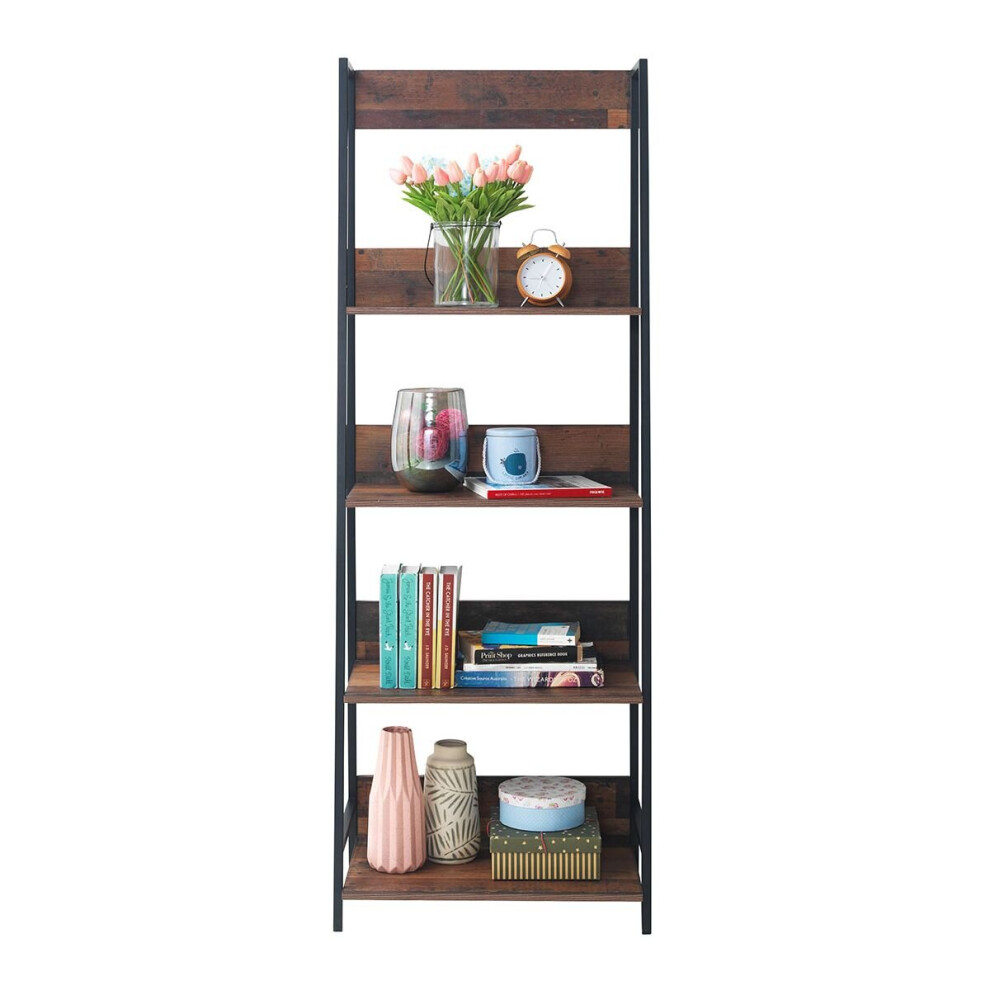 Abbey Rustic Industrial Retro Ladder Bookcase Desk Shelving Shelf Unit 4 Tier