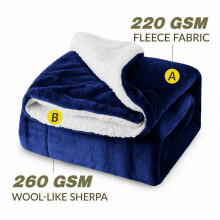 (Navy Blue, Single 130 x 150 CM) Reversible Faux Fur Sherpa Thick Fleece Throw Warm
