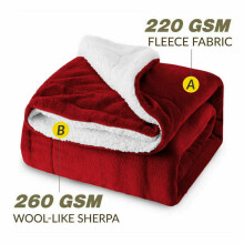 (Burgundy, Single 130 x 150 CM) Reversible Faux Fur Sherpa Thick Fleece Throw Warm