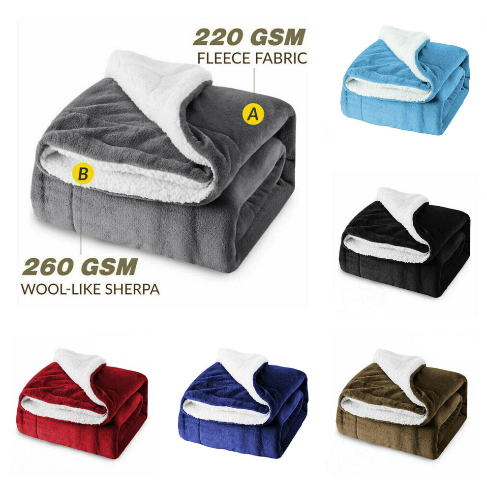 Reversible Faux Fur Sherpa Thick Fleece Throw Warm