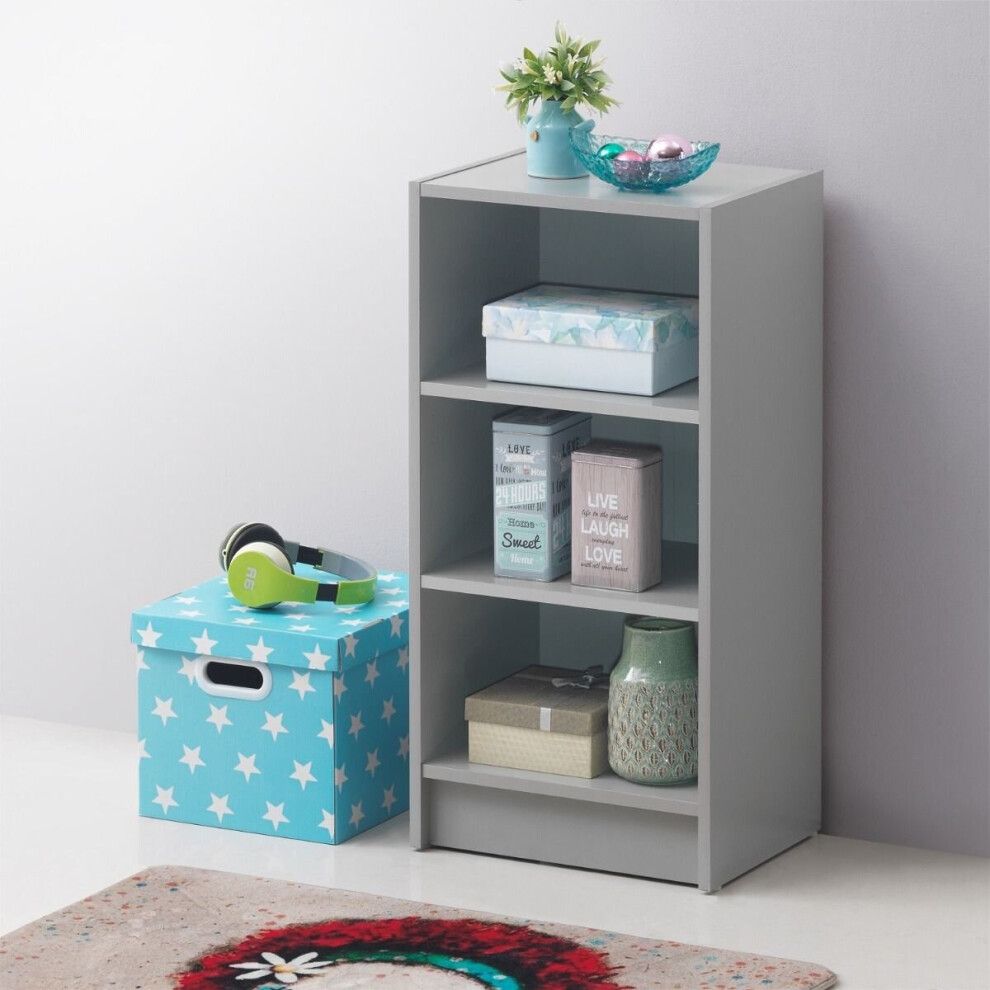 Small 3 Tier Cube Bookcase Display Shelving Storage Unit Furniture Light Grey
