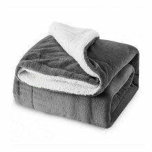 (Grey, King 200 x 240 CM) Reversible Faux Fur Sherpa Thick Fleece Throw Warm