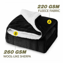 (Black, King 200 x 240 CM) Reversible Faux Fur Sherpa Thick Fleece Throw Warm