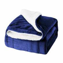 (Navy Blue, King 200 x 240 CM) Reversible Faux Fur Sherpa Thick Fleece Throw Warm