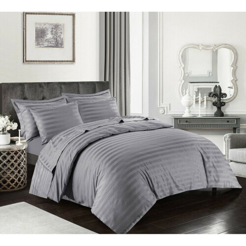 (Silver , King) Stripe Duvet Cover Egyptian Cotton 400 Thread