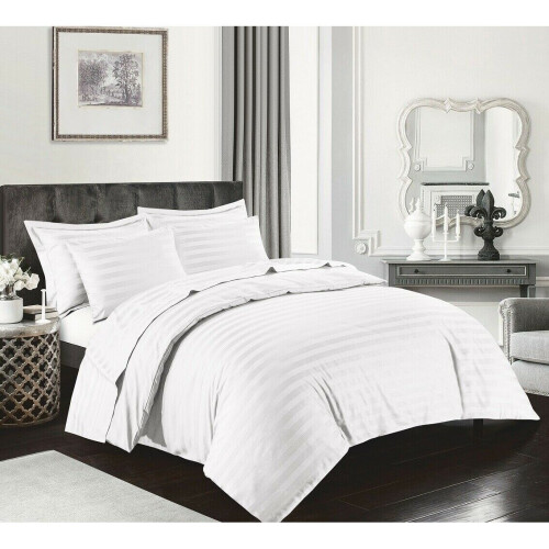 (White, Single) Stripe Duvet Cover Egyptian Cotton 400 Thread