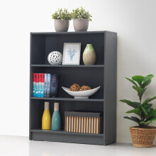 3 Tier Bookcase Wide Display Shelving Storage Unit Wood Furniture Dark Grey
