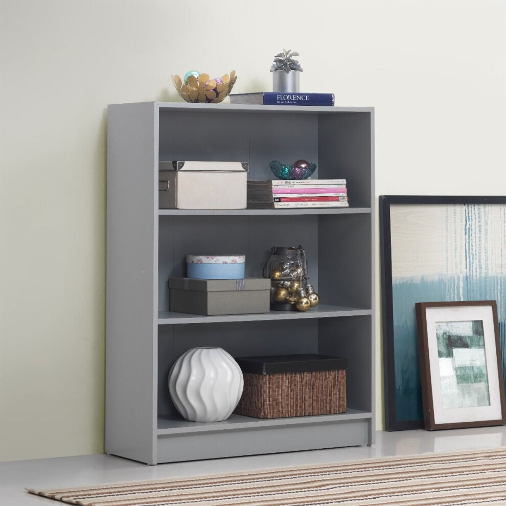 Timber Art Design Uk 3-Tier Wide Grey Bookcase With Adjustable Shelves | Modern Display Storage Unit, W80 X H106 X D30 Cm Black,Grey