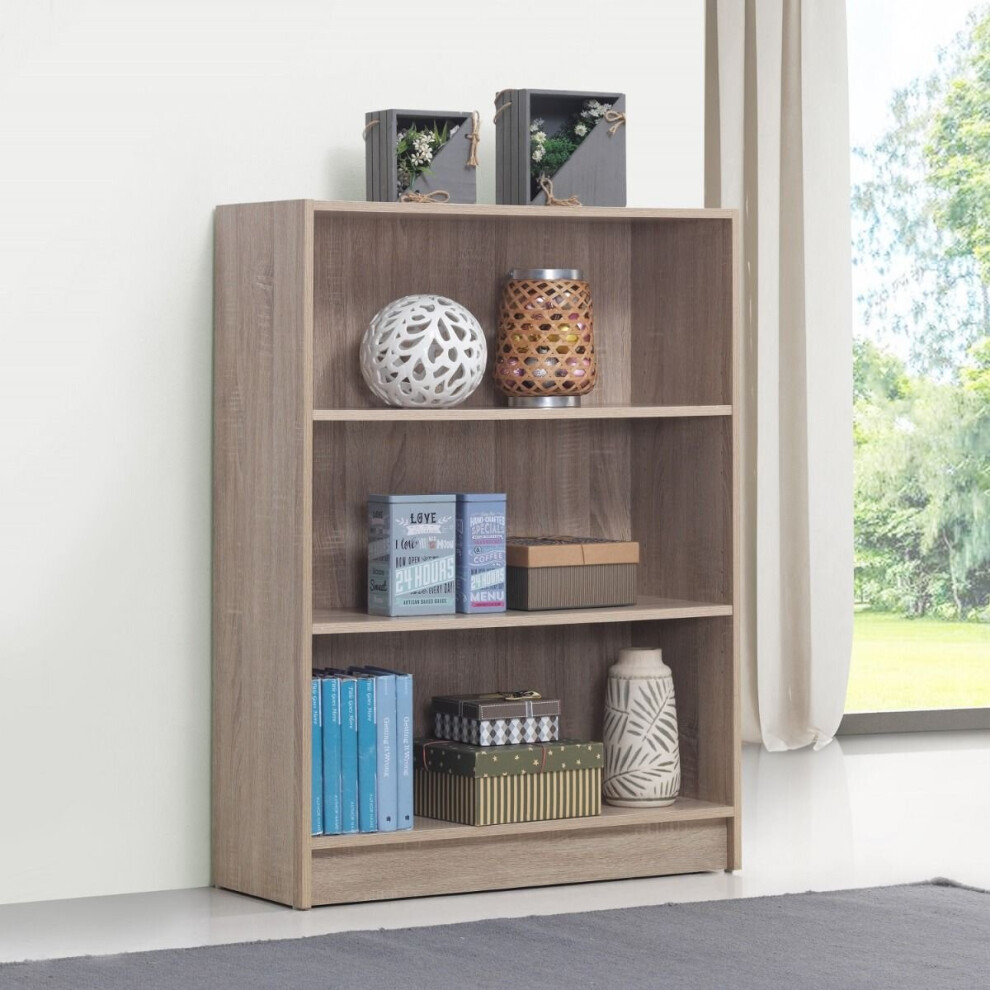 3 Tier Bookcase Wide Display Shelving Storage Unit Wood Furniture Sonoma Oak Colour