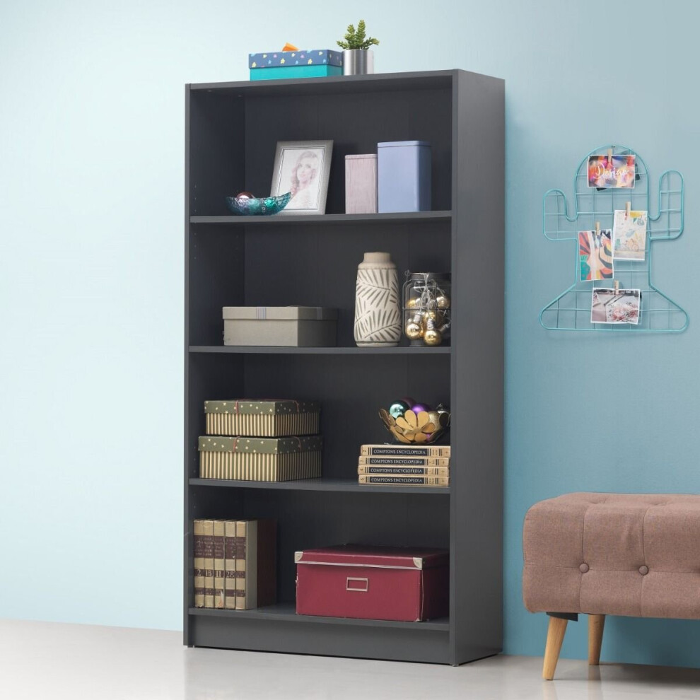 Timber Art Design Uk 4 Tier Bookcase Tall Display Shelving Storage Unit Wood Furniture Dark Grey