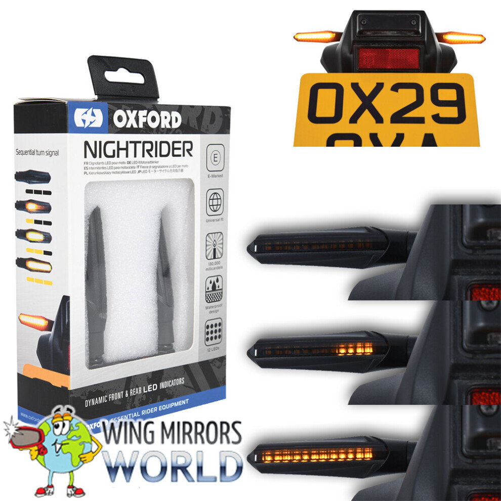 Oxford Ox621 Motorcycle Universal Nightrider Streaming Smoked Led Indicators 5030009146213